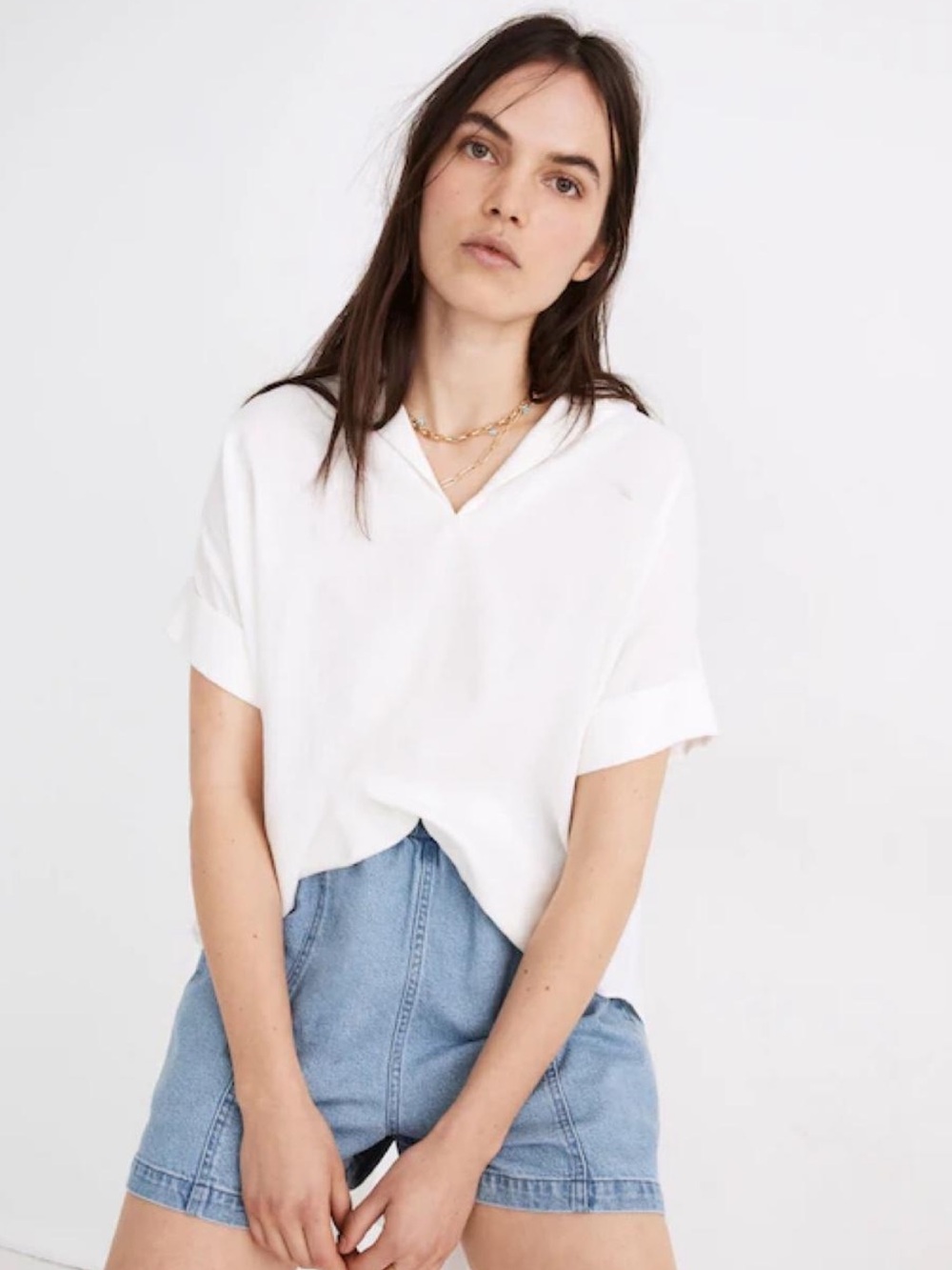 Madewell white linen blend Hayden Popover Top Size XL